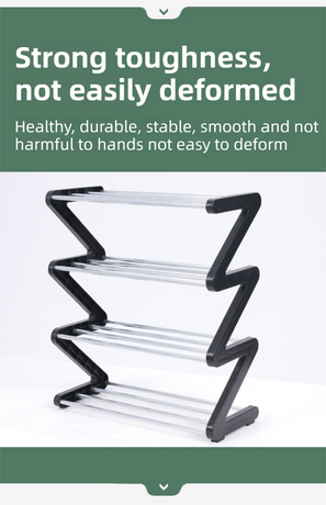 Black Stable Z-Shaped 4-Tier Shoe Rack(51x45CM) - Waterproof Cloth & Sturdy Steel Pipe, Easy Assembly & Space Saving for Dormitory & Small Apartments