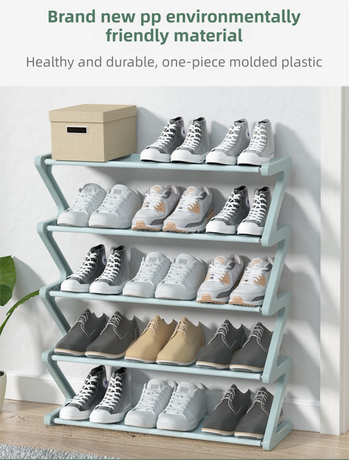 Grey Stable Z-Shaped 4-Tier Shoe Rack(51x45CM) - Waterproof Cloth & Sturdy Steel Pipe, Easy Assembly & Space Saving for Dormitory & Small Apartments