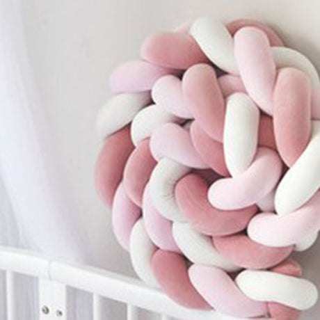 White & Pink 2M Nordic 3-Strand Hand-Braided Knot Long Pillow - Soft Plush Sofa Cushion, Room Decor for Bedroom & Living Room
