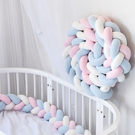 White & Blue & Pink 2M Nordic 3-Strand Hand-Braided Knot Long Pillow - Soft Plush Sofa Cushion, Room Decor for Bedroom & Living Room