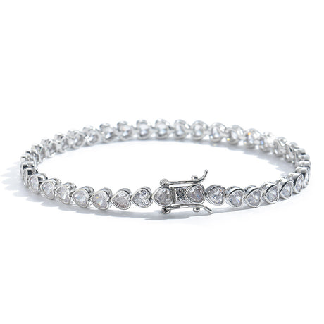 Sliver Bling Heart Tennis Bracelet for Women with Micro-Paved Heart Zirconia - Romantic Couple's Jewelry (7