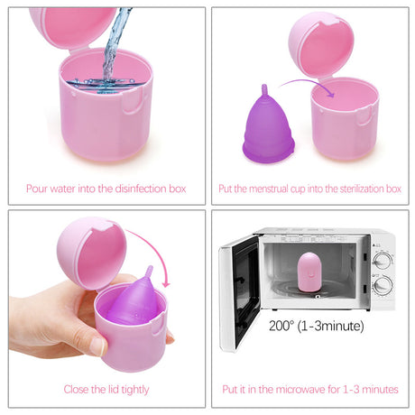 2PCS Reusable Medical Grade Silicone Menstrual Cup(S Size) & 2PCS Matching Sterilizer Box - Microwave Safe Disinfector Case, Heat Resistant 130°C (Purple Set)
