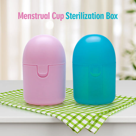 2PCS Reusable Medical Grade Silicone Menstrual Cup(L Size) & 2PCS Matching Sterilizer Box - Microwave Safe Disinfector Case, Heat Resistant 130°C (Blue Set)