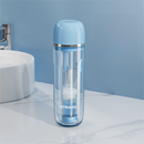 Blue Portable 2-in-1 Travel Toothbrush/Toothpaste Organizer & Mouthwash Cup - Lightweight and Durable Crystal Clear PC Material