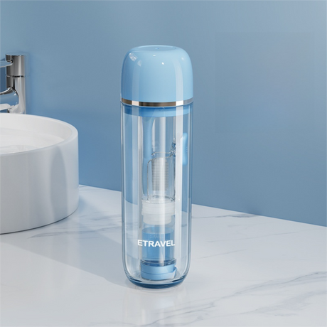 Blue Portable 2-in-1 Travel Toothbrush/Toothpaste Organizer & Mouthwash Cup - Lightweight and Durable Crystal Clear PC Material