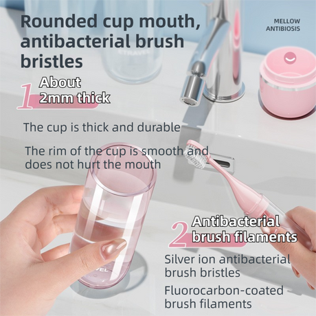 Blue Portable 2-in-1 Travel Toothbrush/Toothpaste Organizer & Mouthwash Cup - Lightweight and Durable Crystal Clear PC Material