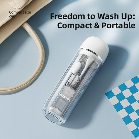 Pink Portable 2-in-1 Travel Toothbrush/Toothpaste Organizer & Mouthwash Cup - Lightweight and Durable Crystal Clear PC Material