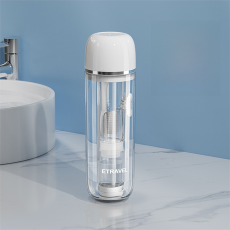 White Portable 2-in-1 Travel Toothbrush/Toothpaste Organizer & Mouthwash Cup - Lightweight and Durable Crystal Clear PC Material