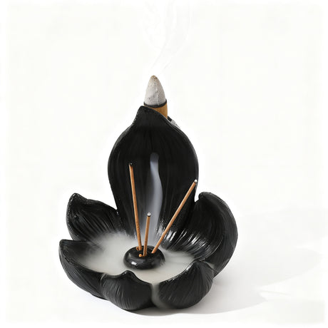 Pink Zen Lotus Waterfall Backflow Aroma Diffuser - Premium Elegant Resin Craft for Meditation & Yoga, 10cm Compact Design