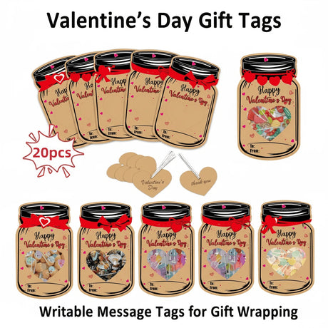 20PCS Valentine's Day Drift Bottle Shaped Gift Card Set - Premium Coated Paper Greeting Card for Family / School Exchanges and Party Favors