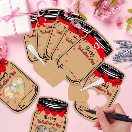 20PCS Valentine's Day Drift Bottle Shaped Gift Card Set - Premium Coated Paper Greeting Card for Family / School Exchanges and Party Favors