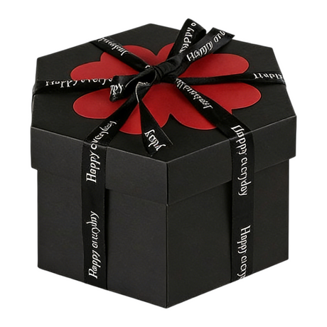 Black Hexagon 4-Layer 12-Pocket Explosion Gift Box(Finished) - Creative Handmade Photo Album & Scrapbook for Anniversaries & Birthdays