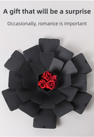 Black Hexagon 4-Layer 12-Pocket Explosion Gift Box(Finished) - Creative Handmade Photo Album & Scrapbook for Anniversaries & Birthdays