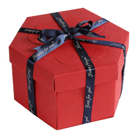 Red Hexagon 4-Layer 12-Pocket Explosion Gift Box(Finished) - Creative Handmade Photo Album & Scrapbook for Anniversaries & Birthdays