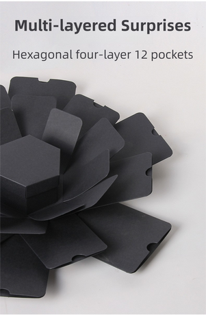 Red Hexagon 4-Layer 12-Pocket Explosion Gift Box(Finished) - Creative Handmade Photo Album & Scrapbook for Anniversaries & Birthdays