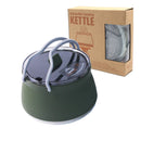 Dark Green 1L Portable Collapsible Camping Kettle - Food-Grade Silicone Body with 304 Stainless Steel Base, Compatible with Induction & Gas Stoves