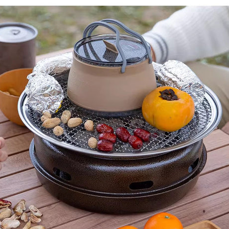 Dark Green 1L Portable Collapsible Camping Kettle - Food-Grade Silicone Body with 304 Stainless Steel Base, Compatible with Induction & Gas Stoves