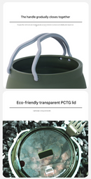 Dark Green 1L Portable Collapsible Camping Kettle - Food-Grade Silicone Body with 304 Stainless Steel Base, Compatible with Induction & Gas Stoves