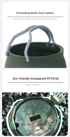 Dark Green 1L Portable Collapsible Camping Kettle - Food-Grade Silicone Body with 304 Stainless Steel Base, Compatible with Induction & Gas Stoves