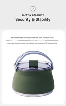 Blue 1L Portable Collapsible Camping Kettle - Food-Grade Silicone Body with 304 Stainless Steel Base, Compatible with Induction & Gas Stoves