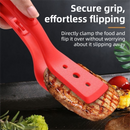 2-in-1 Red Silicone Spatula Tongs with Locking Clip & Oil Drainage - Non-Stick Heat Resistant Food Flipper & Kitchen Clamp