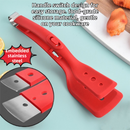 2-in-1 White Silicone Spatula Tongs with Locking Clip & Oil Drainage - Non-Stick Heat Resistant Food Flipper & Kitchen Clamp