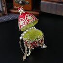 Red Vintage European Rhinestone Inlaid Embossed Enameled Jewelry Box - Hand-Painted Easter Egg Metal Craft