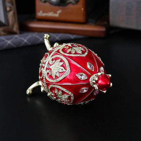 Blue Vintage European Rhinestone Inlaid Embossed Enameled Jewelry Box - Hand-Painted Easter Egg Metal Craft
