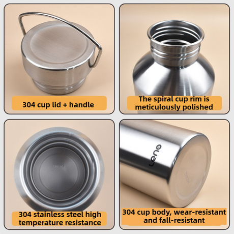 2L Large Capacity Outdoor Sports Adventure Water Bottle - Food-Grade 304 Stainless Steel with Portable Handle & 4.5cm Narrow Mouth