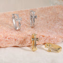 1-Pair Gold Sparkling Iced Out Rhinestone Cross Hoop Earrings - Punk Elegance Ear Buckle for Women