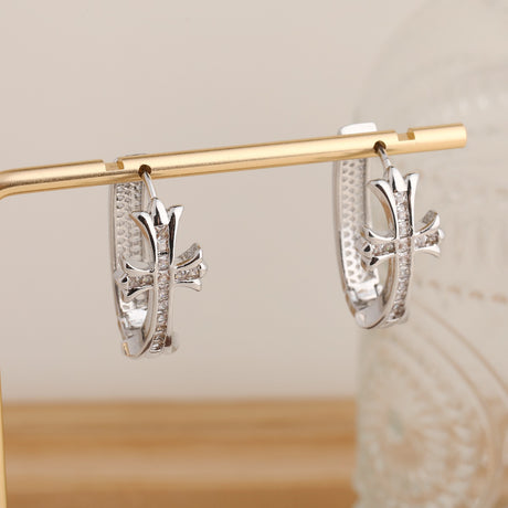 2-Pair Sliver Sparkling Iced Out Rhinestone Cross Hoop Earrings - Punk Elegance Ear Buckle for Women
