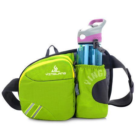 Green Lightweight Running Waist Pack with Stable Bottle Holder - Multi-Functional Nylon Sports Fanny Pack for Marathon, Hiking, Cycling & Climbing