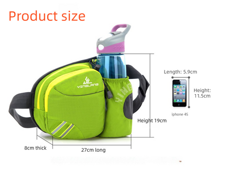 Green Lightweight Running Waist Pack with Stable Bottle Holder - Multi-Functional Nylon Sports Fanny Pack for Marathon, Hiking, Cycling & Climbing