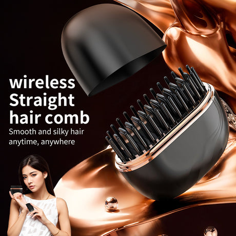 Pink Cordless Portable Hair Straightening & Curling Brush - Plant Protein Coating for Hair Protection, 30s Fast Heating & Dual Anti-Scald