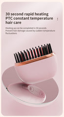 Pink Cordless Portable Hair Straightening & Curling Brush - Plant Protein Coating for Hair Protection, 30s Fast Heating & Dual Anti-Scald