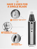 4-in-1 Portable Electric Grooming Kit for Men with Nose / Beard / Body Hair & Hair Clipper Heads - Quiet & USB Rechargeable, Waterproof Stainless Steel Blades