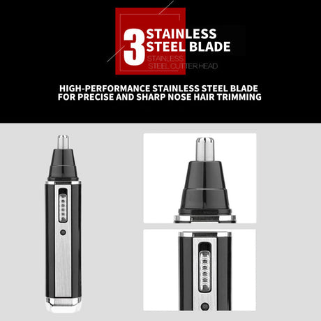 4-in-1 Portable Electric Grooming Kit for Men with Nose / Beard / Body Hair & Hair Clipper Heads - Quiet & USB Rechargeable, Waterproof Stainless Steel Blades