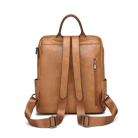 Black Retro Soft PU Leather Backpack for Women - Water-Resistant Large Capacity Travel Rucksack with Dual Detachable Straps