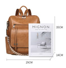 Black Retro Soft PU Leather Backpack for Women - Water-Resistant Large Capacity Travel Rucksack with Dual Detachable Straps