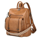 Pink Retro Soft PU Leather Backpack for Women - Water-Resistant Large Capacity Travel Rucksack with Dual Detachable Straps