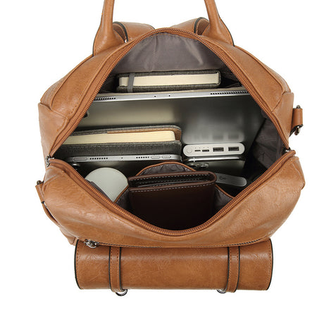 Pink Retro Soft PU Leather Backpack for Women - Water-Resistant Large Capacity Travel Rucksack with Dual Detachable Straps