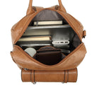 Khaki Retro Soft PU Leather Backpack for Women - Water-Resistant Large Capacity Travel Rucksack with Dual Detachable Straps