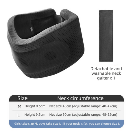 Black Adjustable Cooling Jelly Core Neck Brace with Washable Cover - 3D Hollow Cervical Collar for Posture & Forward Head Correction (L Size)