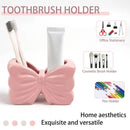 2-Pack Pink & White Chic Bowknot 2-Slot Toothbrush Holder - Resin Retro Cute Desktop Decorative Stand