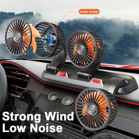 3-in-1 Powerful Car Single Head Fan (USB Power) - Quiet Cooling Fan Integrated Aromatherapy & Number Plate, with 360° Rotation & 130cm Long Cord