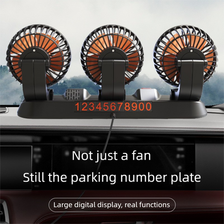 3-in-1 Powerful Car Single Head Fan (12V Lighter Power) - Quiet Cooling Fan Integrated Aromatherapy & Number Plate, with 360° Rotation & 130cm Long Cord