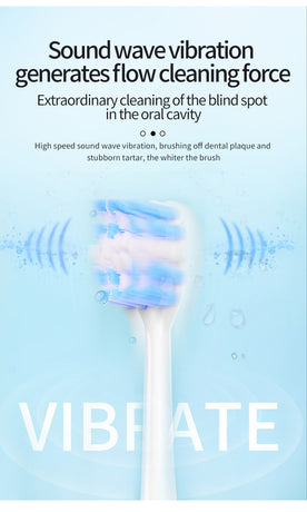Black Smart Sonic Electric Toothbrush Kit with 4 Heads & Travel Case - 6 X Cleaning Modes and High-Frequency Vibration with Soft Protective Bristles