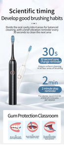 White Smart Sonic Electric Toothbrush Kit with 4 Heads & Travel Case - 6 X Cleaning Modes and High-Frequency Vibration with Soft Protective Bristles