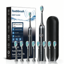 Black Smart Sonic Electric Toothbrush Kit with 8 Heads & Travel Case - 6 X Cleaning Modes and High-Frequency Vibration with Soft Protective Bristles
