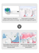 White Rotating Round Head Electric Toothbrush Kit with 8 Heads, Case & Stand - 3D Oscillating Mechanical Cleaning for Deep Plaque Removal